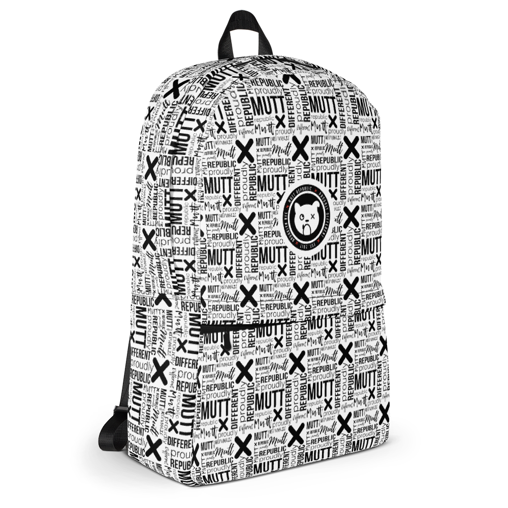 Mutt Font Pattern Backpack White – Mutt Republic Mutt Font Pattern Backpack White – Mutt Republic