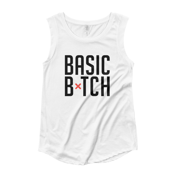 Basic Bitch Women's Cap Sleeve Tee White