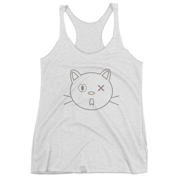 Cat Face Outline Women's Tank Top Heather White