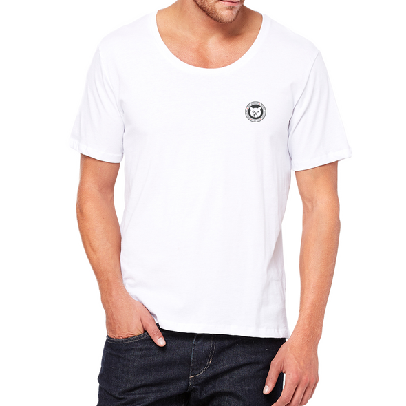 Mutt Emblem Men's Wide Neck White T-shirt